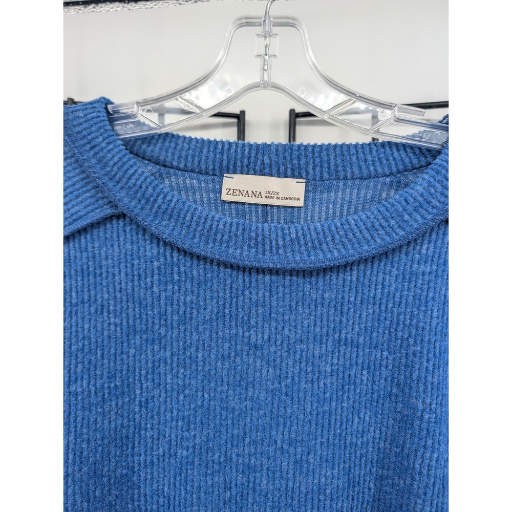 Zenana Top Women Size 1X/2X Lt Navy NWOT Ribbed Knit Exposed Seam HT-2469X5 - Picture 3 of 5